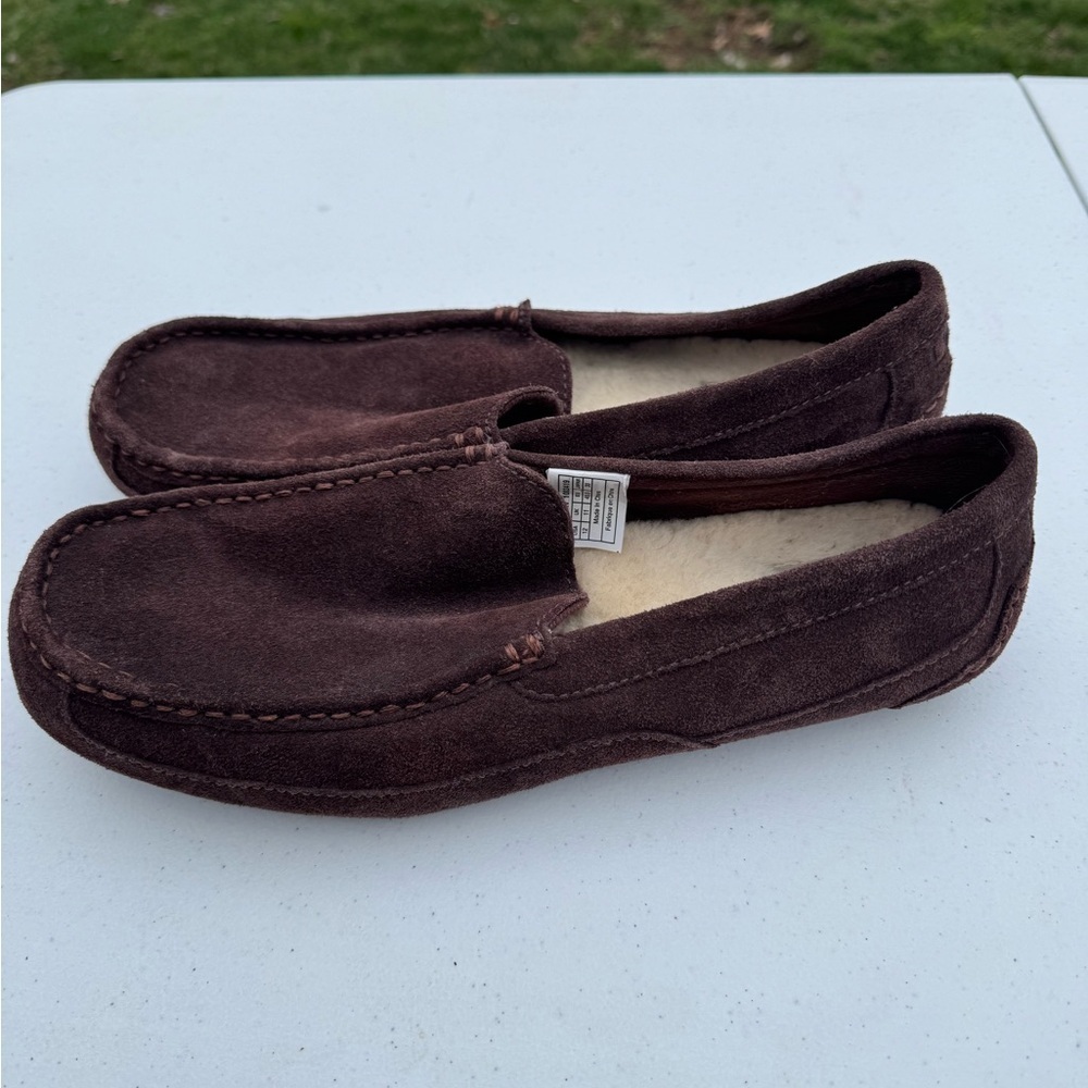 UGG MEN'S BROWN LEATHER SUEDE SLIP-ON LOAFERS DRIVING SHOES SIZE: 12 ascot - Picture 2 of 10